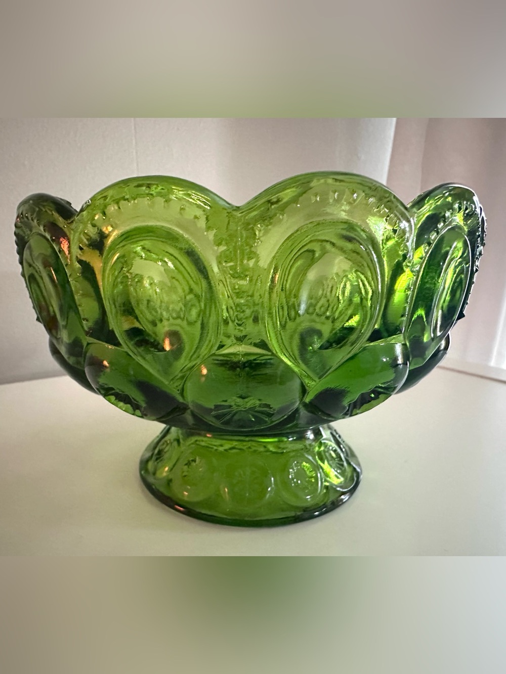 Moon and Stars GREEN Candy Dish by LE Smith - Vintage Glass in Excellent Cond